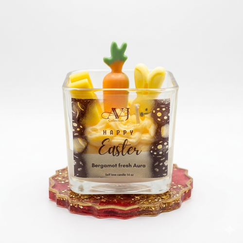AVJ Collection Fresh Glow Garden Soy Wax Candle, 14oz, Layered, Bunny and Carrot Embeds