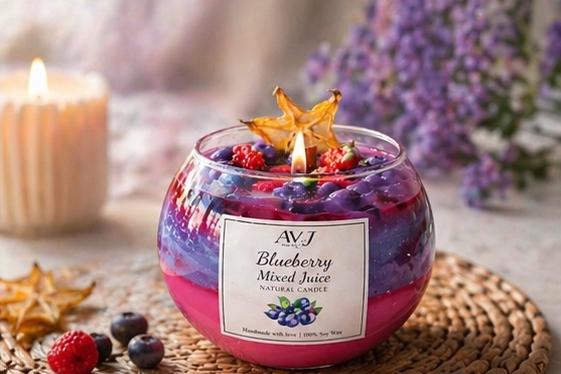 Handmade Blueberry Mixed Juice Soy Wax Candle | Artisan Triple-Layered Berry Scented Bowl Candle