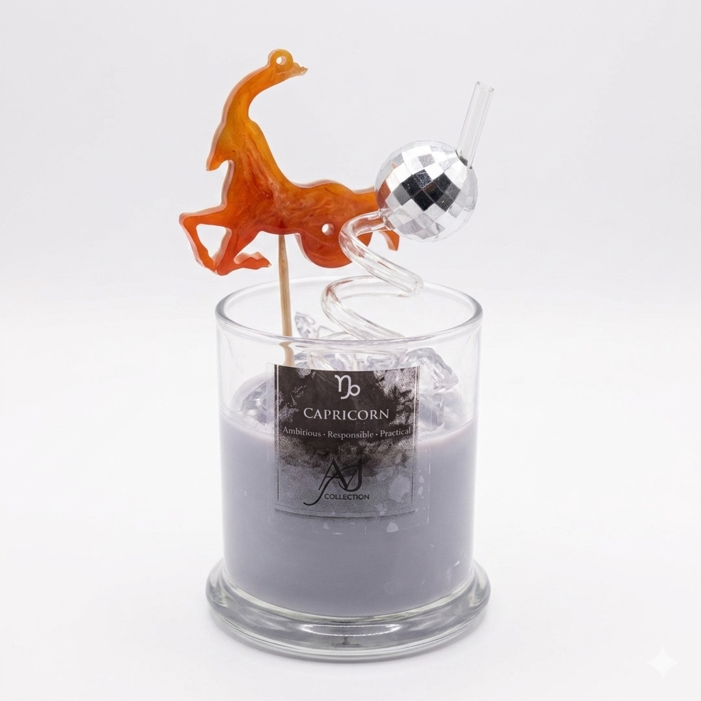 Capricorn Gift Candle Smoky Grey Wax rd Astrology Candle with Charm stress-free candle, Capricorn relaxation