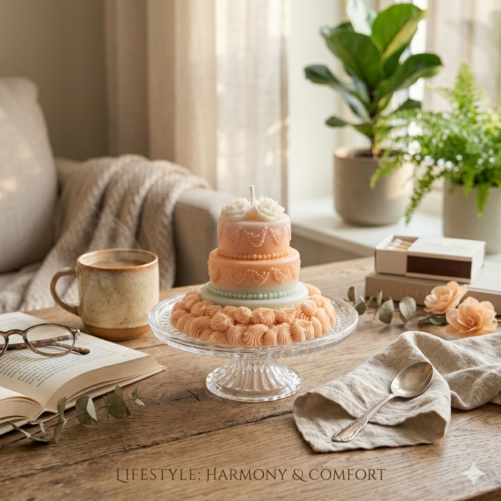 Peach & Sage Wedding Cake Candle 3-Tier Decorative Birthday Candle Aesthetic Room Decor