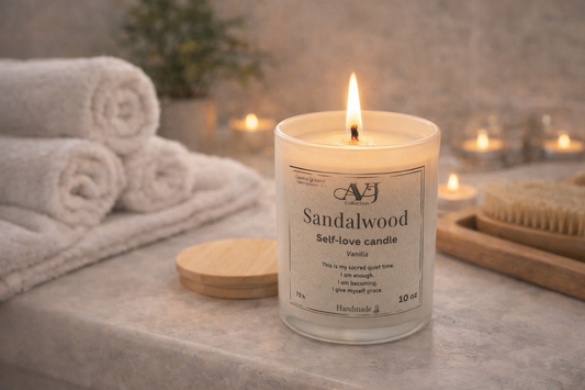 Vanilla Sandalwood Meditation Candle | AVJ Collection | 12oz Coconut Wax | Ginger Lemon Light Scent | Relaxation Candle | Sensitive Friendly | Hand-Poured | Stress Relief Gift