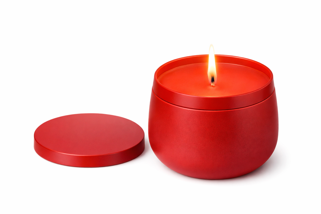 Burning temptation Tin Candle – Vibrant Orange & Red Artisanal Home Fragrance