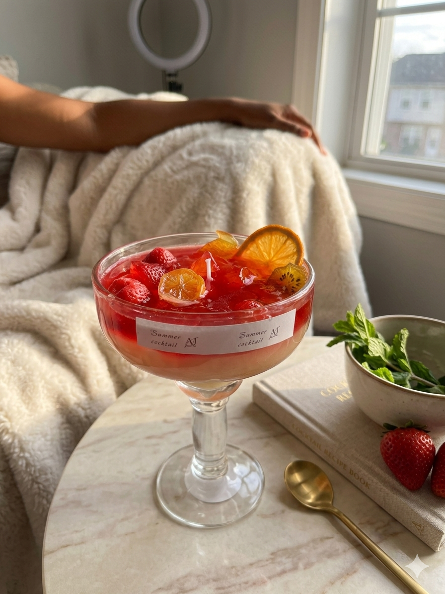 Strawberry Gin Fizz Gel Cocktail Candle – Artisanal Fruity Home Decor & Gift