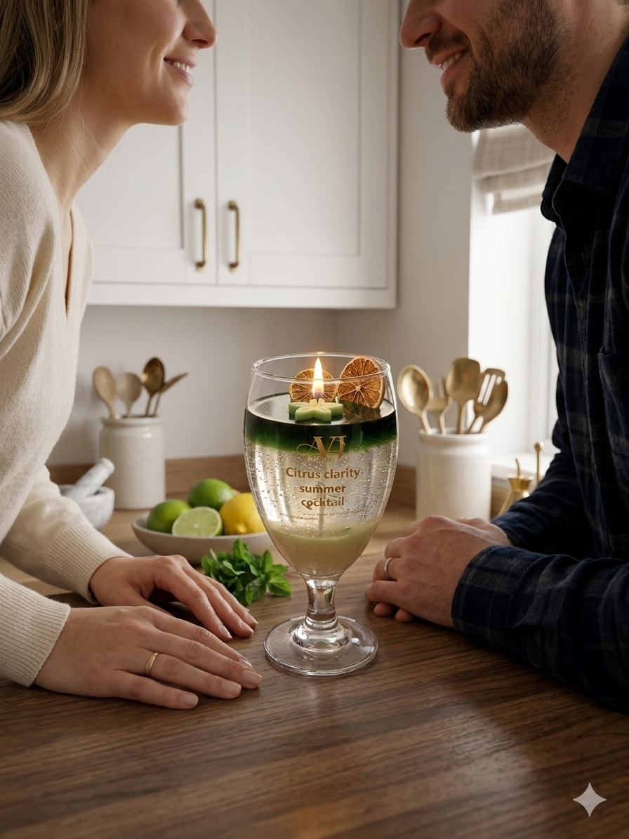 Citrus Clarity Summer Cocktail Gel Candle – Effervescent Lime & Botanical Artisanal Decor