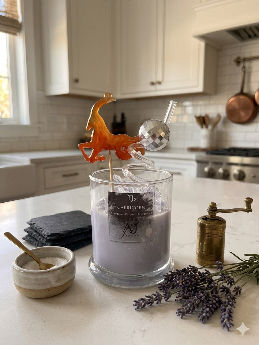 Capricorn Gift Candle Smoky Grey Wax rd Astrology Candle with Charm stress-free candle, Capricorn relaxation