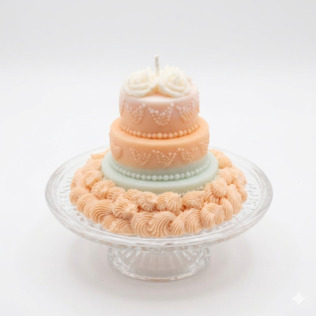 Peach & Sage Wedding Cake Candle 3-Tier Decorative Birthday Candle Aesthetic Room Decor