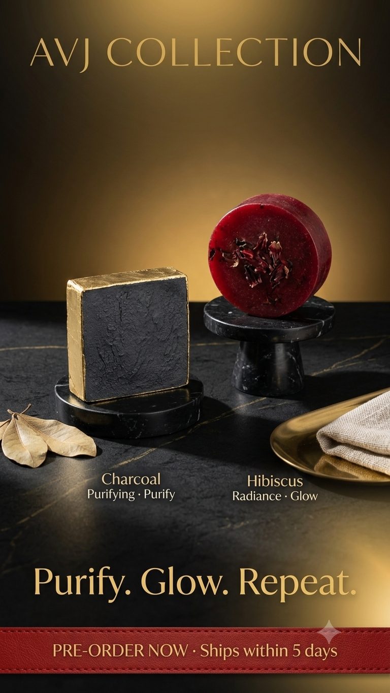 AVJ Purifying Soap Collection — Charcoal + Hibiscus Free 5-Day Clear Skin Guide skin’s new ritual and a free guide to go with it.