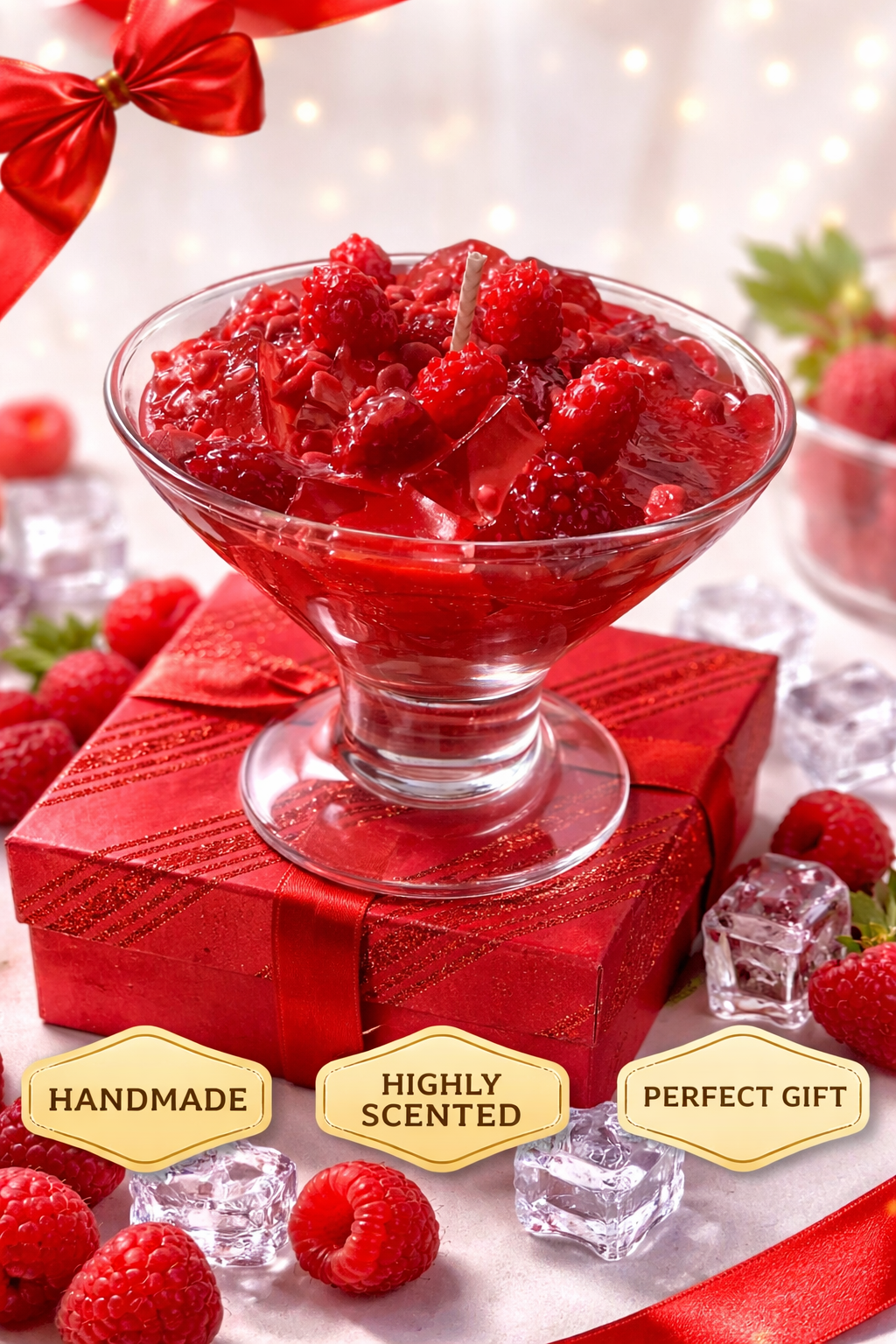 Raspberry Ice Candle | Fruit dessert Candle | Highly Scented Soy Candle | Unique Gift Idea