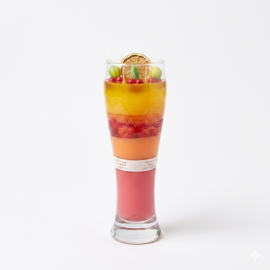 Layered Lemon Cherry Sangria Cocktail Candle in Pilsner Glass - Scented Gel and Soy Wax Candle, Decorative Drink Candle for Party and Gift