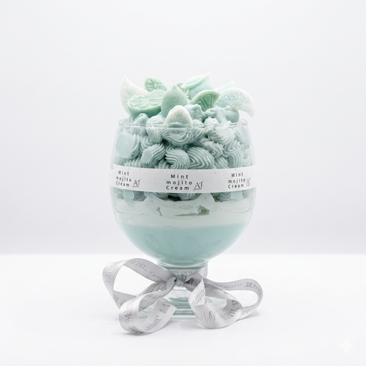 Mint Mojito Cream Gourmet Dessert Candle – Handmade Scented Soy Wax Blend Gel Candle in Goblet Glass