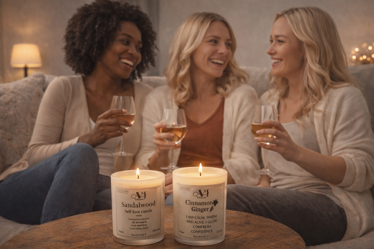 Vanilla Sandalwood Meditation Candle | AVJ Collection | 12oz Coconut Wax | Ginger Lemon Light Scent | Relaxation Candle | Sensitive Friendly | Hand-Poured | Stress Relief Gift
