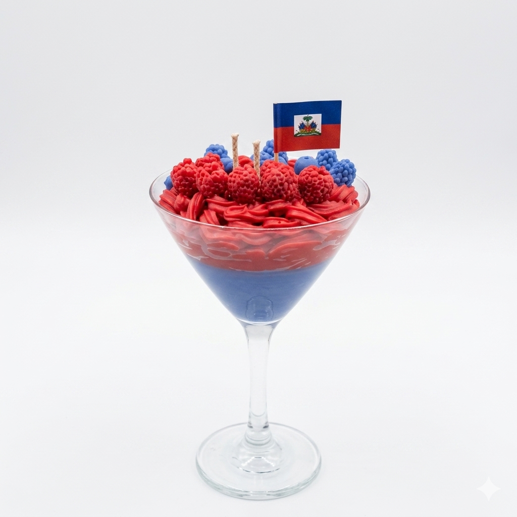 Haitian Pride Dessert Candle — Hand-Poured Martini Glass Candle | AVJ Collection