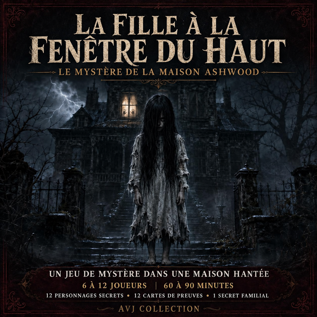 Jeu de mystère maison hantée à imprimer – La Fille à la Fenêtre du Haut – Jeu Halloween pour 6 à 12 joueurs – PDF