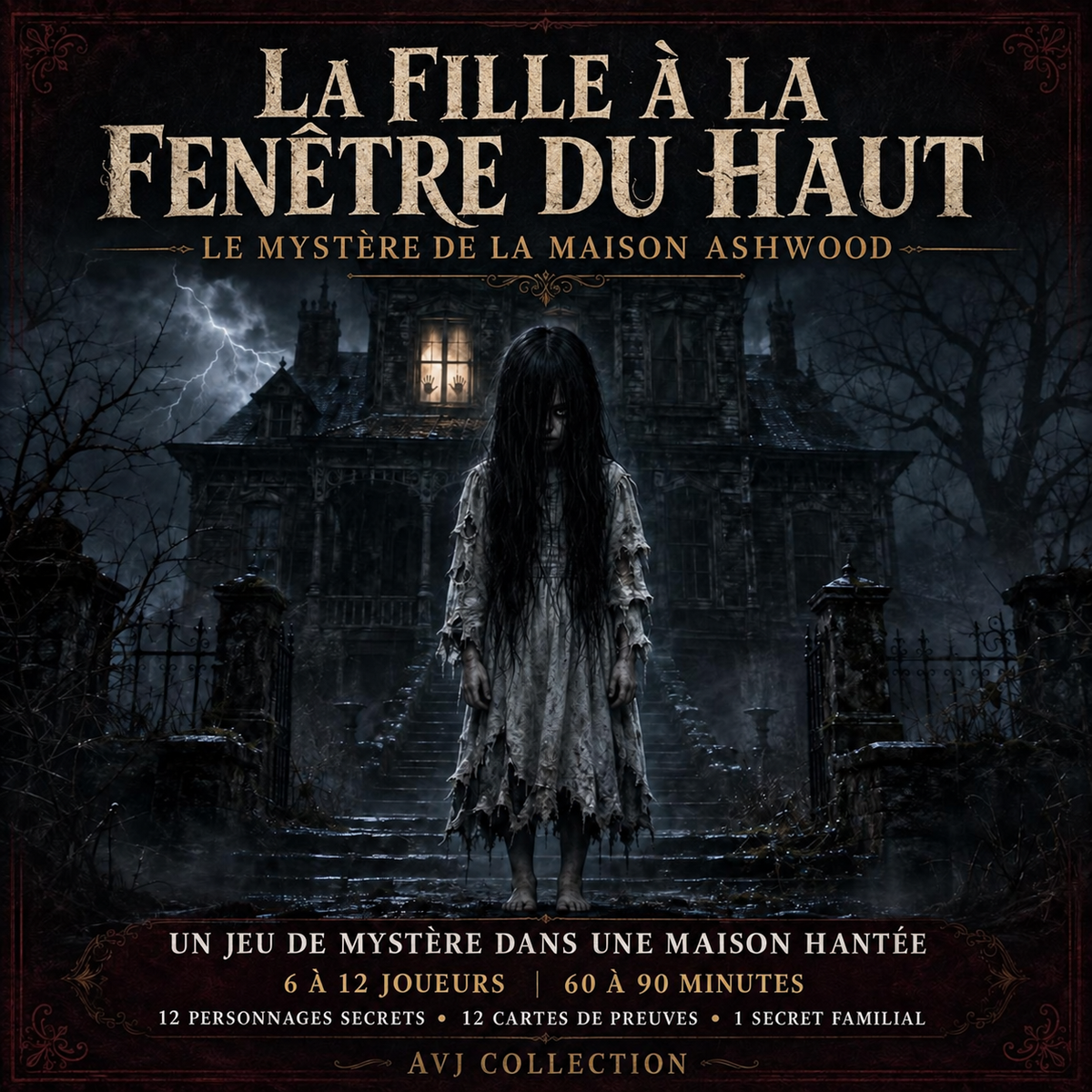 Jeu de mystère maison hantée à imprimer – La Fille à la Fenêtre du Haut – Jeu Halloween pour 6 à 12 joueurs – PDF