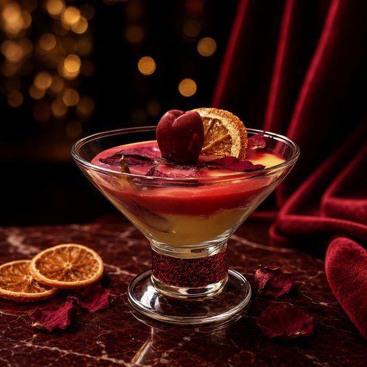 AVJ Collection Ruby Rose Citrus Cocktail Candle – Apple, Orange & Red Rose Inspired – Hand-Poured Layered Candle in an Elegant Footed Glass – Luxury Home Décor Gift