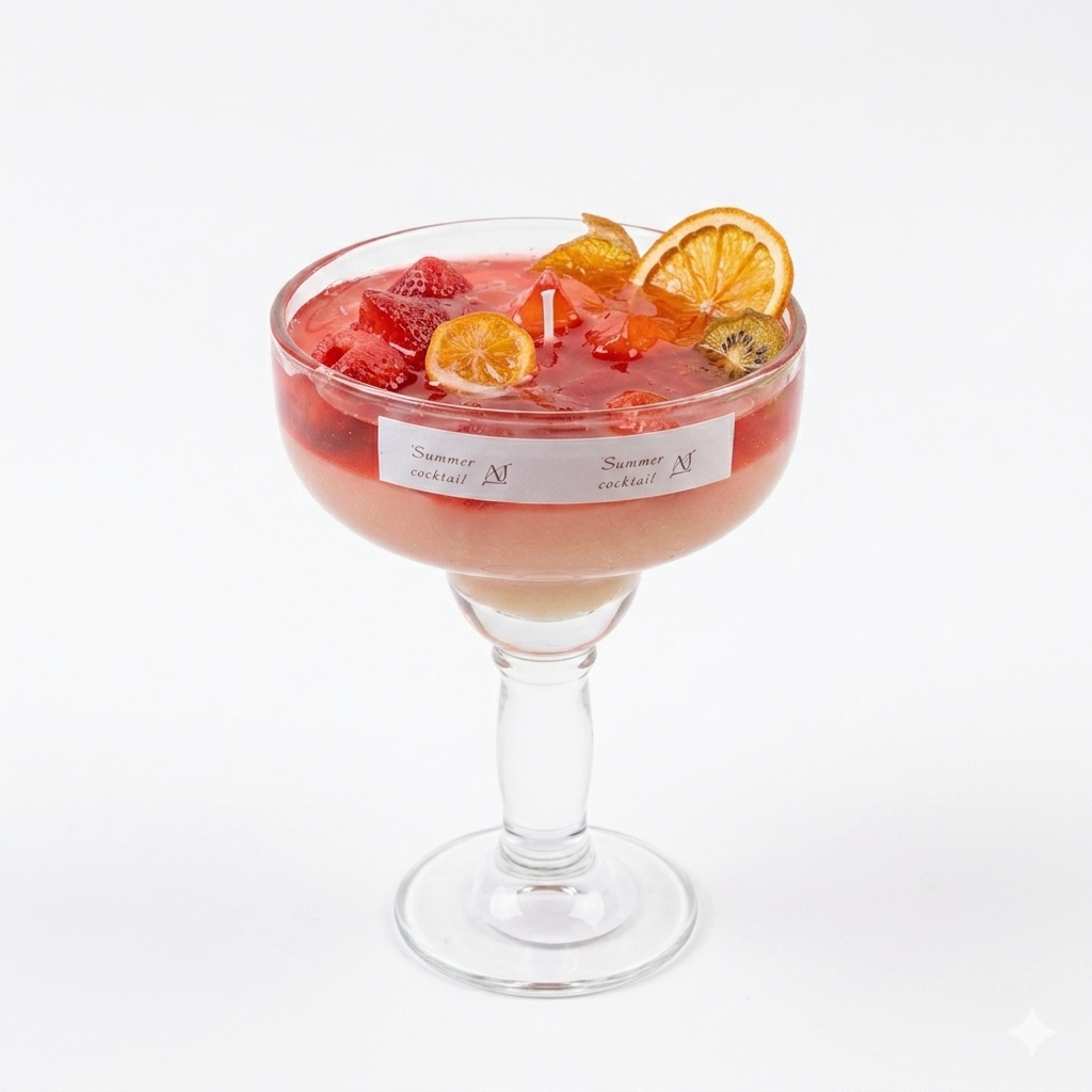 Strawberry Gin Fizz Gel Cocktail Candle – Artisanal Fruity Home Decor & Gift