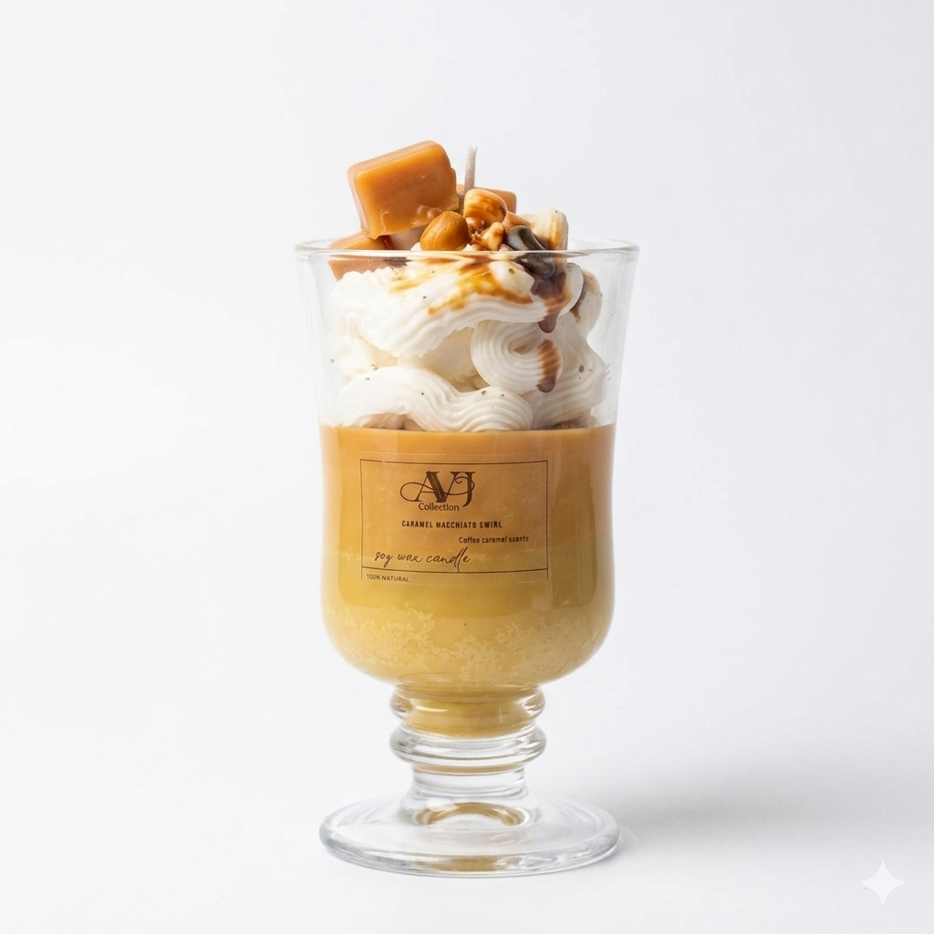 Caramel Macchiato Swirl Hand-Poured Soy Wax Dessert Candle
