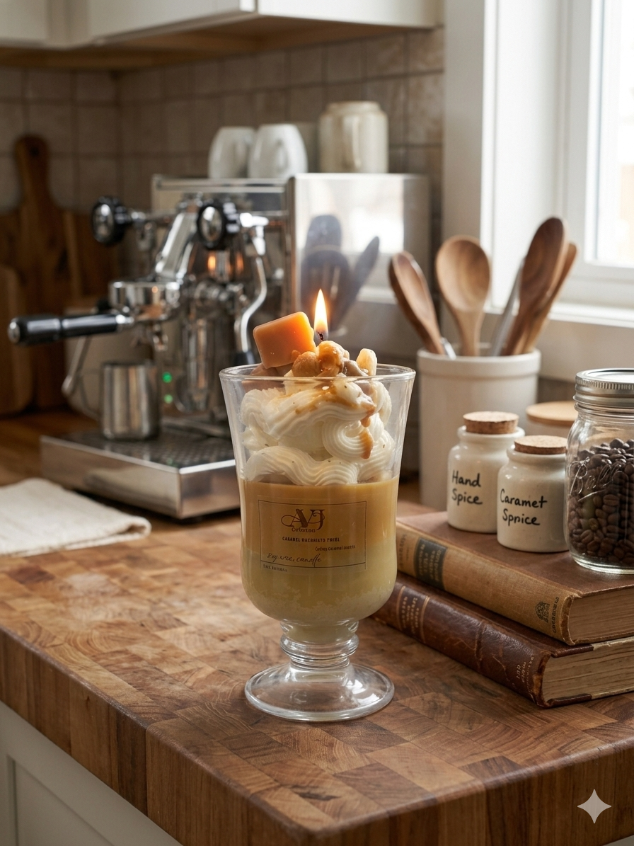 Caramel Macchiato Swirl Hand-Poured Soy Wax Dessert Candle