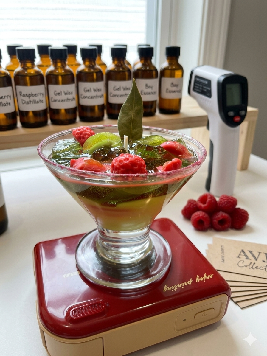 Berry Bay Martini Cocktail Candle Artisanal Raspberry & Herb Gourmet Gel Decor