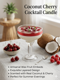 Handmade Coconut Cherry Cocktail Dessert Candle – Tropical Gel & Soy Wax Art Glass