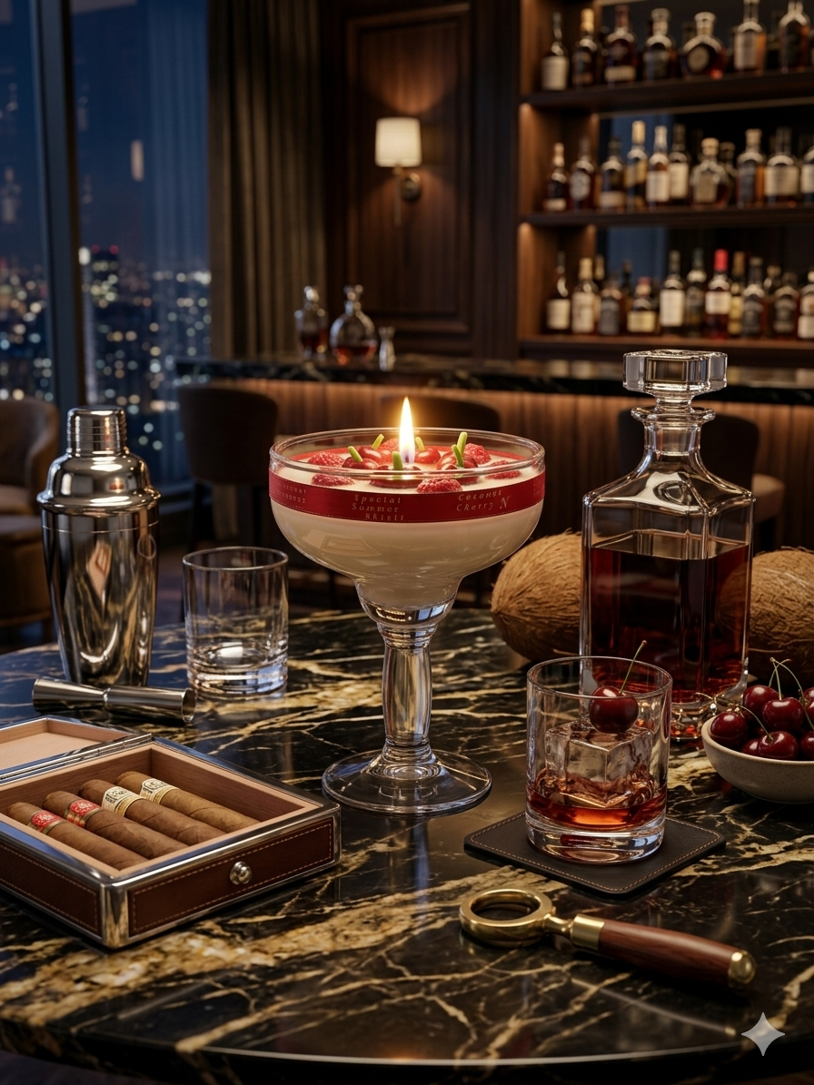 Handmade Coconut Cherry Cocktail Dessert Candle – Tropical Gel & Soy Wax Art Glass