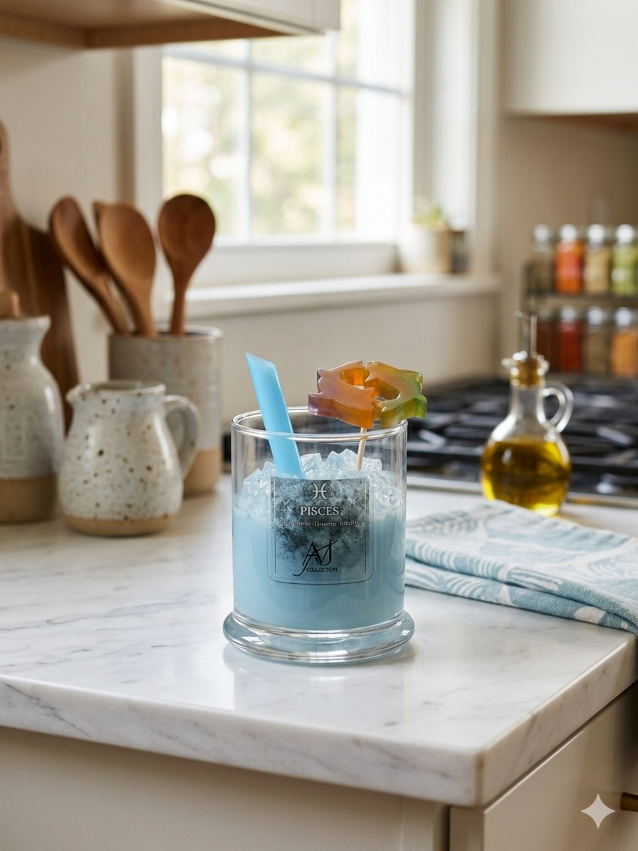 Pisces Zodiac Candle | Rainbow Fish Charm & Crystal Ice Topper