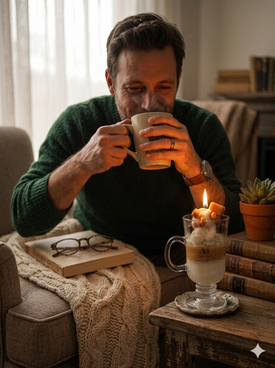 Gourmet Caramel Crème Brûlée Dessert Candle – Hand-Poured Luxury Soy Wax in Clear Glass Mug, Cozy Fall & Autumn Home Decor, Perfect Gift for Coffee & Dessert Lovers