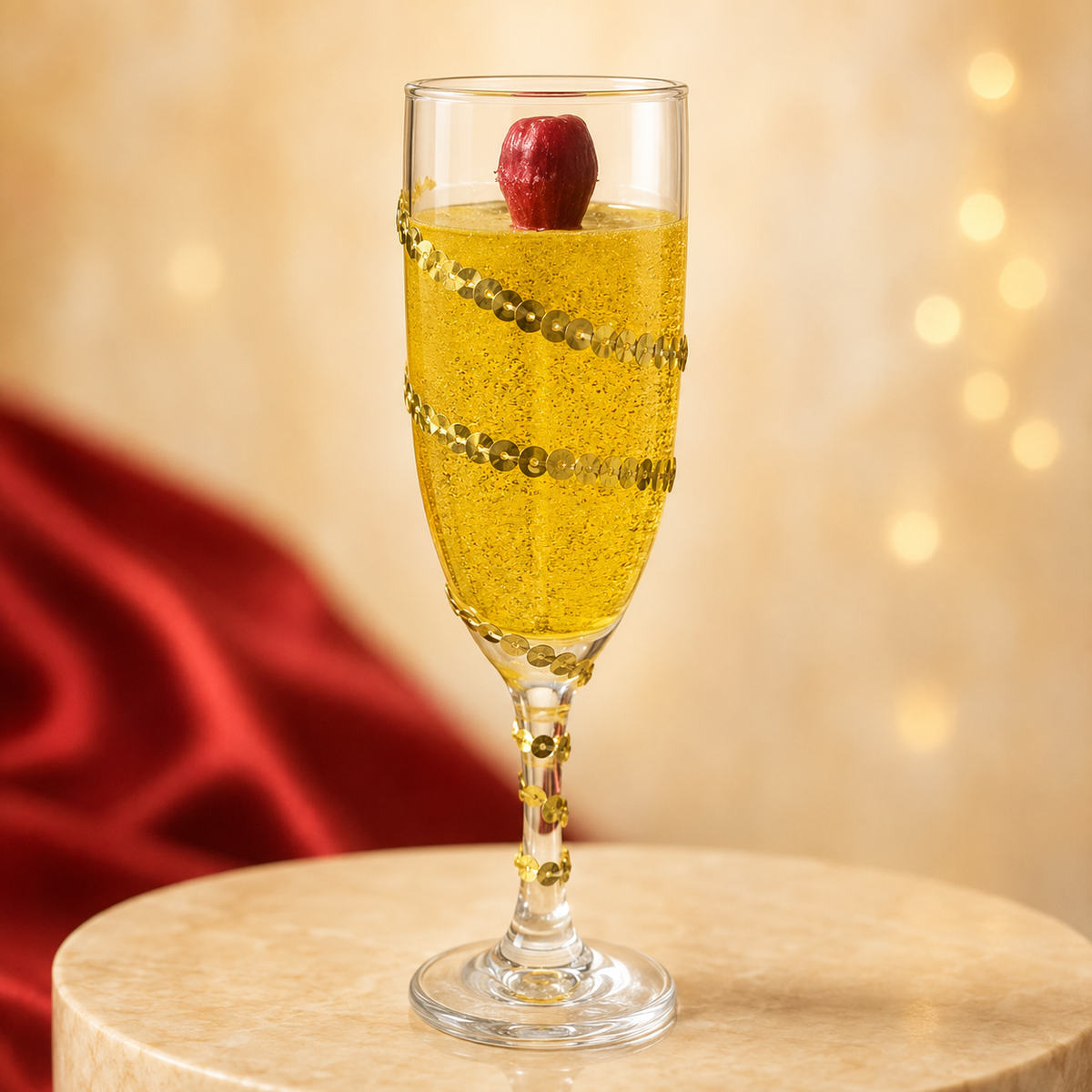 Golden Celebration Champagne Glass Gel Candle