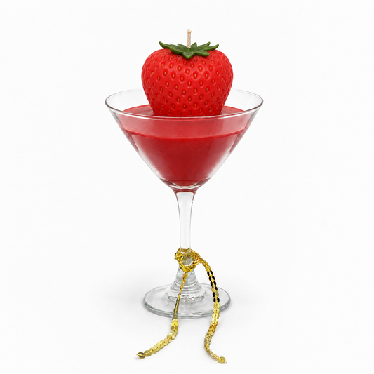AVJ Collection Strawberry Kiss Cocktail Candle – Red Martini Glass Candle, Romantic Gift & Luxury Home Decor