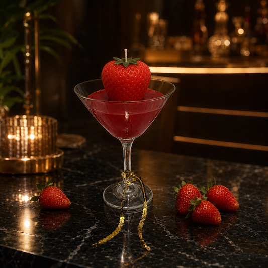 AVJ Collection Strawberry Kiss Cocktail Candle – Red Martini Glass Candle, Romantic Gift & Luxury Home Decor