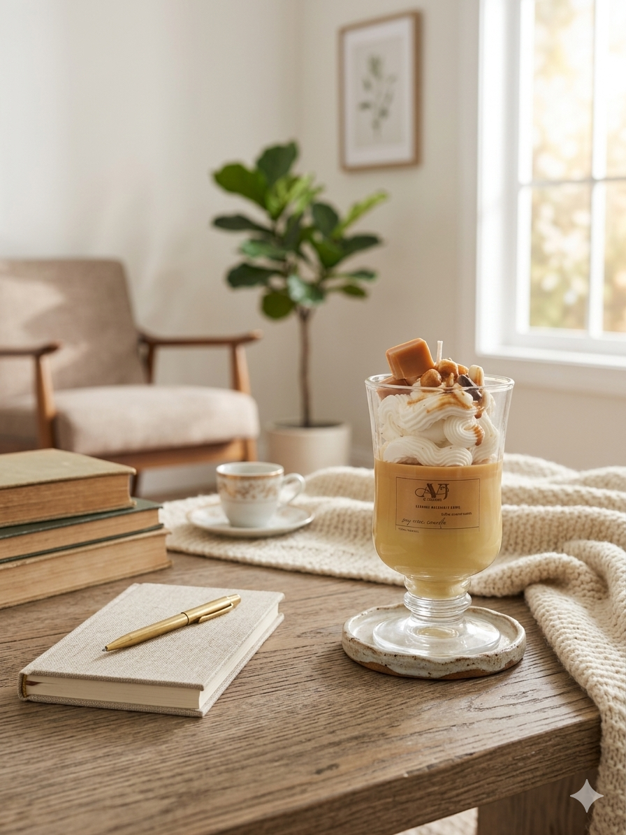 Caramel Macchiato Swirl Hand-Poured Soy Wax Dessert Candle