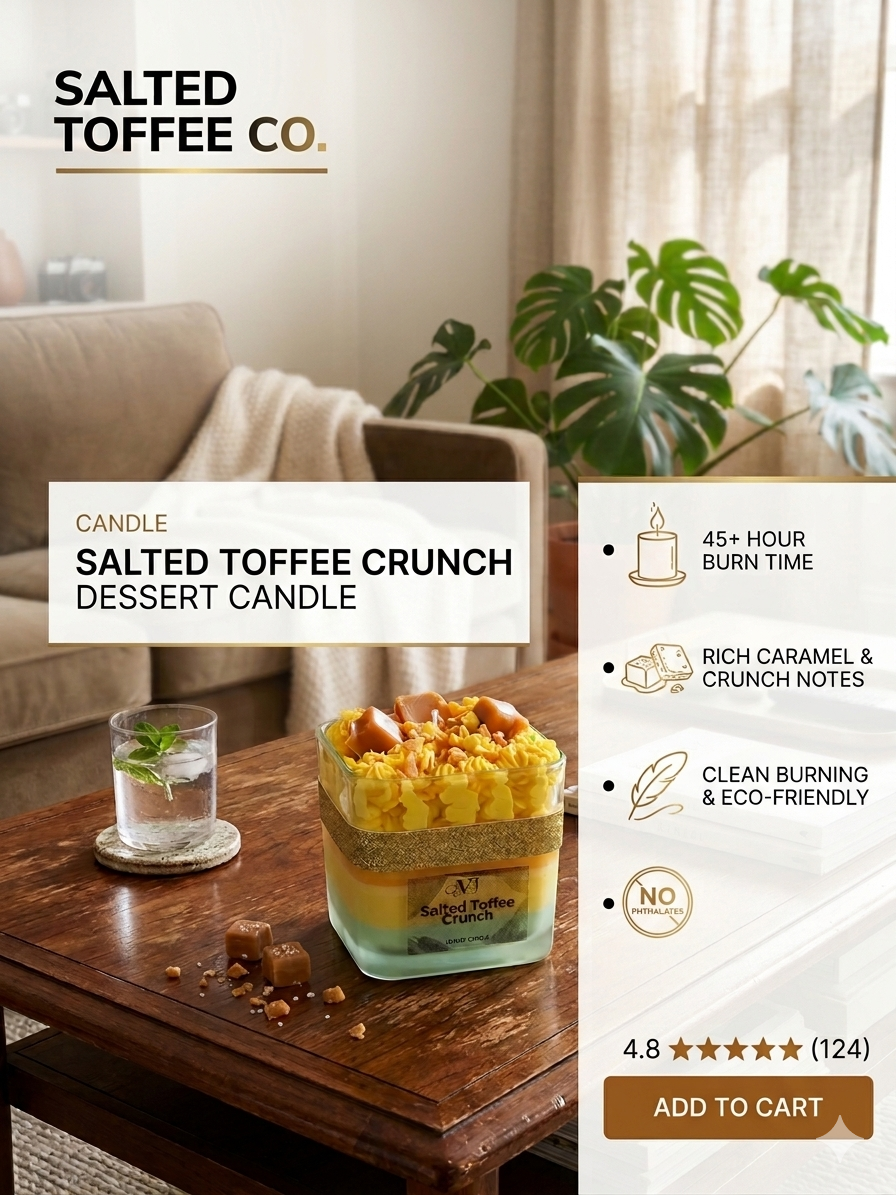 Salted Toffee Crunch Candle – Caramel Dessert Luxury