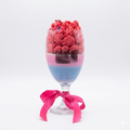 Blush & Blue Artisan Cocktail Candle, Layered Wine Glass with Whipped Wax Rosettes and Pink Ribbon