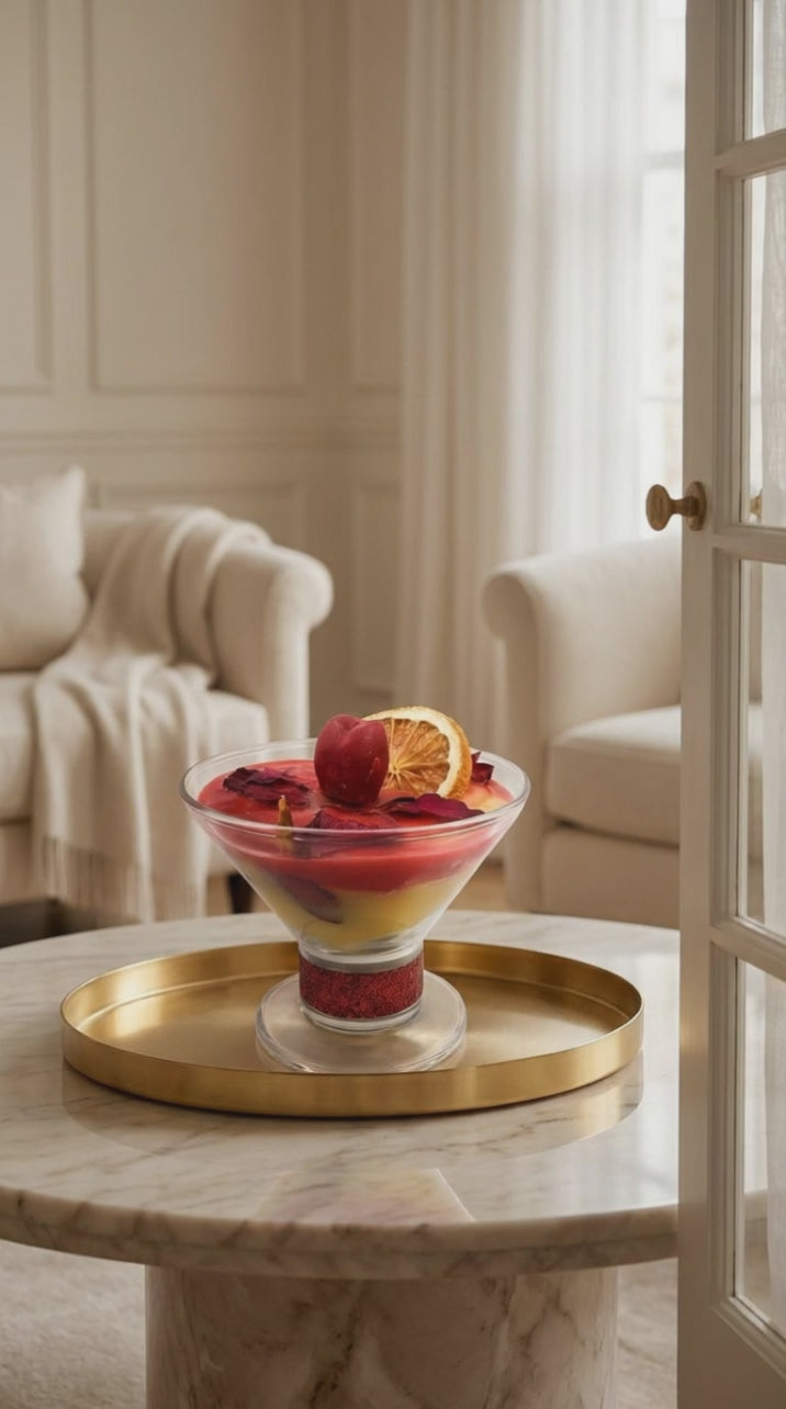 AVJ Collection Ruby Rose Citrus Cocktail Candle – Apple, Orange & Red Rose Inspired – Hand-Poured Layered Candle in an Elegant Footed Glass – Luxury Home Décor Gift
